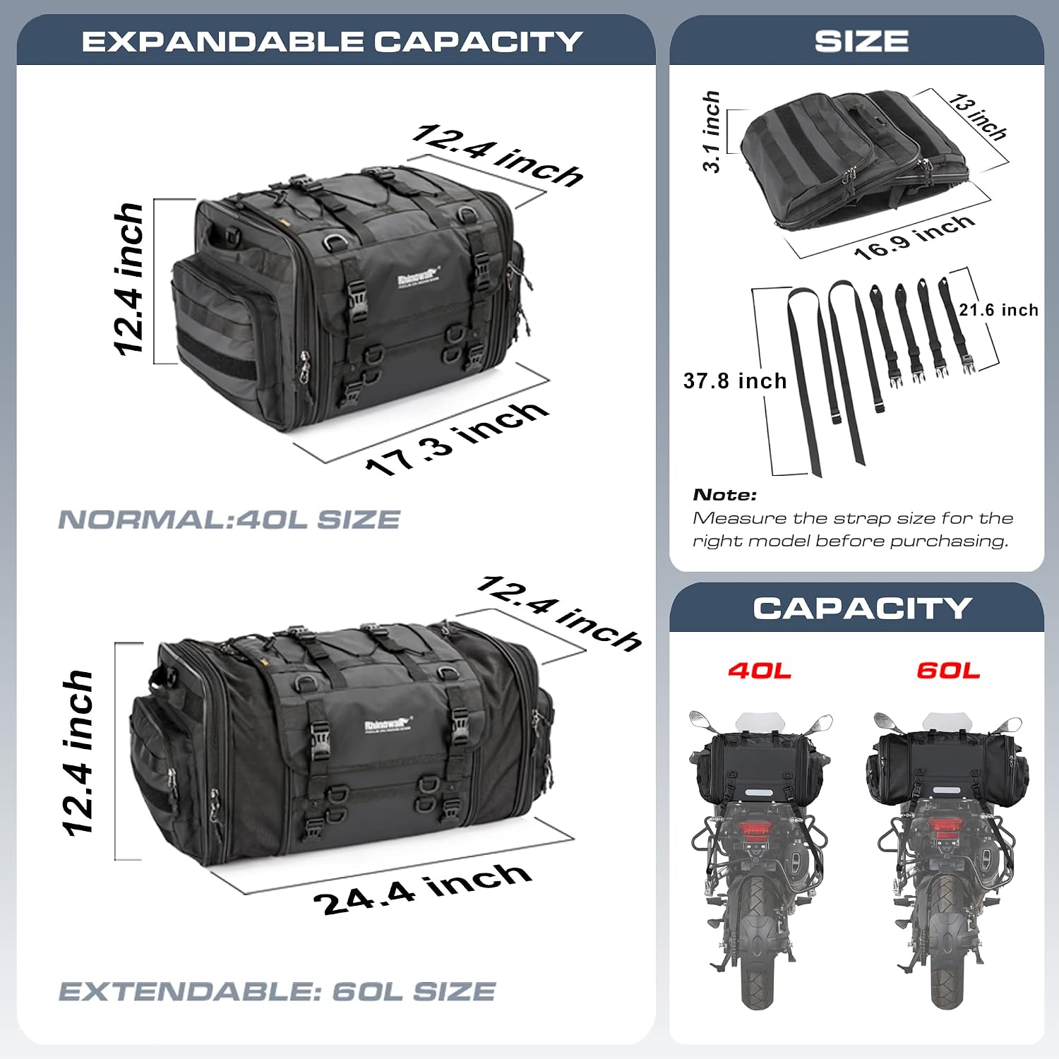 Motorcycle Tail Bag, Expandabl - Tail Bag Rack 评论和价格