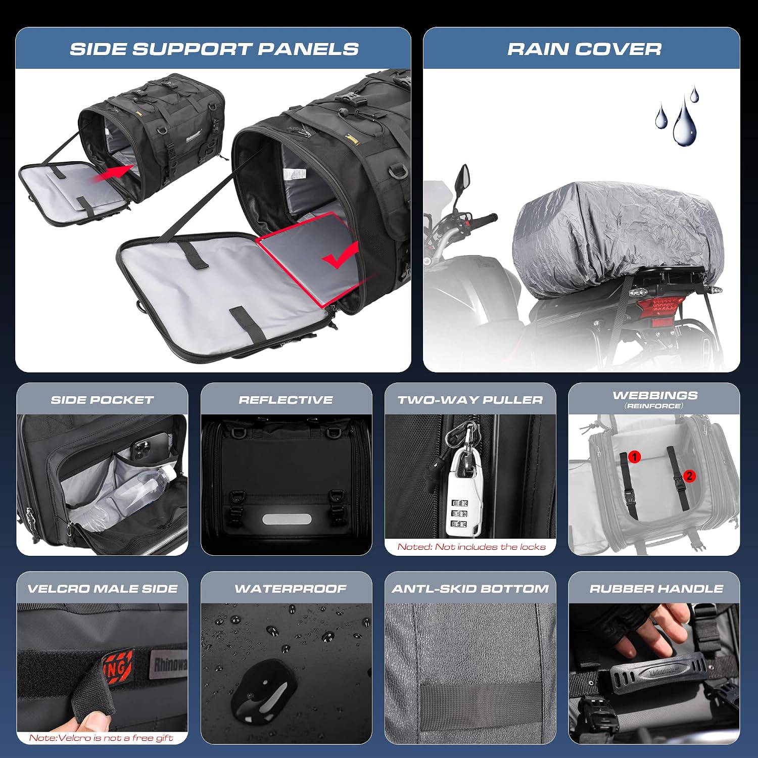 Motorcycle Tail Bag, Expandabl - Tail Bag Rack 评论和价格